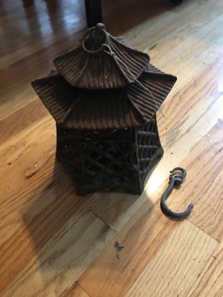 Vintage Cast Iron Japanese Lantern Pagoda Garden Lamp Rusted Patina Asian Decor