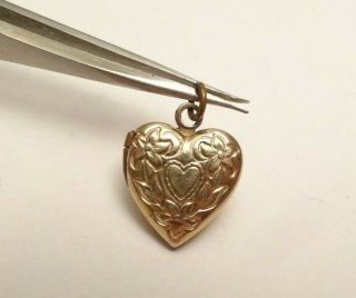 Vintage Etched Floral Heart Locket 2 Photos 12k Gf Gold Filled Pendant Charm