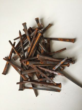 50 Vintage Antique Square Cut Nails Straight But Rusty Old