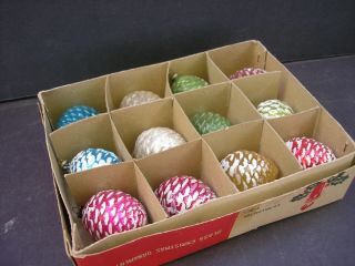 Vintage Glass Christmas Tree Boxed Pine Cone Ornaments (12) 2
