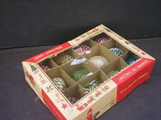 Vintage Glass Christmas Tree Boxed Pine Cone Ornaments (12) 3