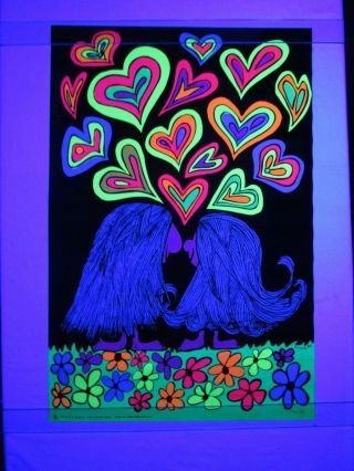 Vintage 1969 Flower Love Hippie Psychedelic Blacklight Poster Artist Sims Cool