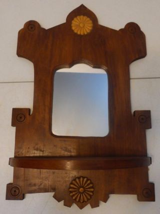 Vintage Wood Decorative Wall Mirror With Shelf And Flower Design