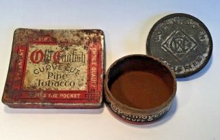 Vintage Old English Curve Cut Pipe Tobacco Tin & Copenhagen Snuff Can