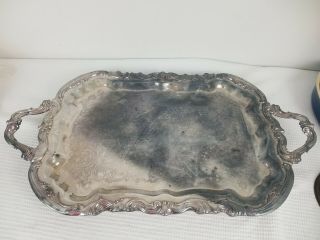 Large 24 " Antique Fb Rogers Footed Silver Plate Butler Serving Tray Platter