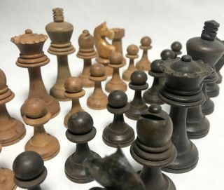Antique Old Vintage 19th Century Carved Wood Staunton Style Chess Set