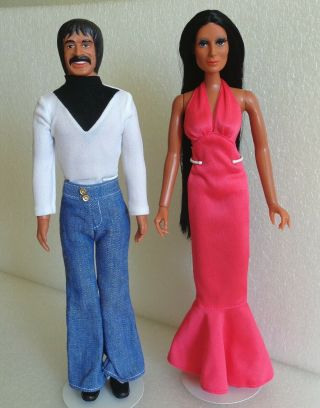 Vintage 1976 Mego 12 " Sonny & Cher Dolls In Outfits Complete