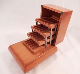 Vintage All Wood Cigarette Box That Opens To Display 4 Tiers & Plays Music Box