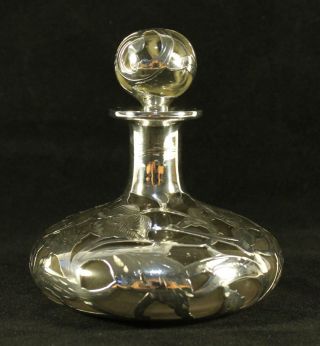 Antique Sterling Silver ? Overlay Glass Perfume Bottle With Stopper Marked