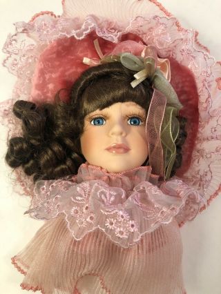Dan Dee Vintage Porcelain Victorian Doll Head Christmas Ornament Pink