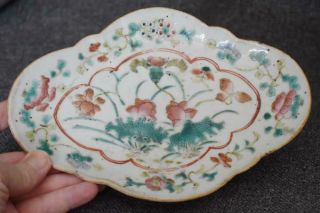 Lovely Antique Chinese Export Quatrefoil Shaped Hnd Painted Floral Pedestal Dish