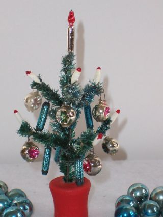 Vintage Japan Feather Chenille Brush Tree With Candles & Mercury Glass Indents