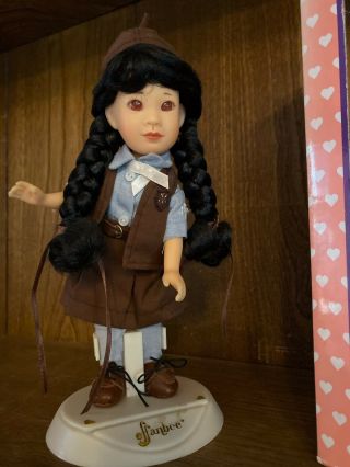 Vintage Effanbee Brunette Brownie Girl Scout Doll Amber Eyes,  Stand,  Hat,  Box