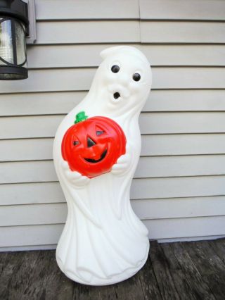 Vintage Halloween Blow Mold Lighted Ghost Holding Pumpkin Jack O Lantern Nr