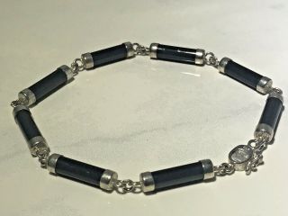 Vintage Sterling Silver Black Jade Bracelet