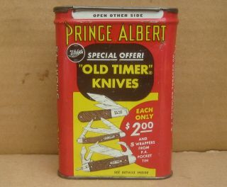 Prince Albert Tobacco Tin W/old Timer Knives Advertisment On Back 1 - 1/2oz