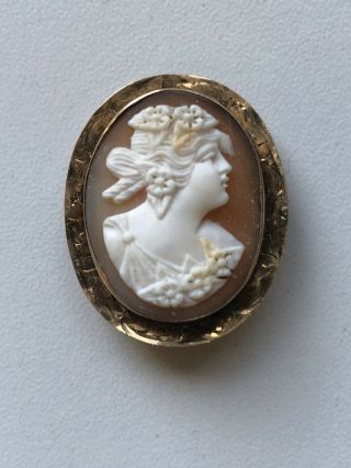 14k Gold Art Nouveau Shell Cameo Brooch Pin Victorian Antique Jewelry