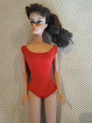 Vintage Brunette Ponytail Barbie Doll Number 6 In Tagged Swimsuit