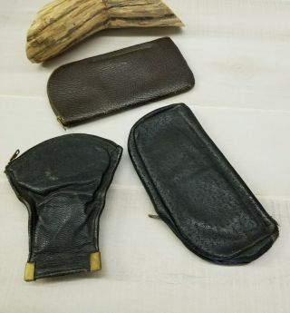 Old estate find (3) vintage Leather Pipe Cases / Tobacco Pouches.  Have A Look 2