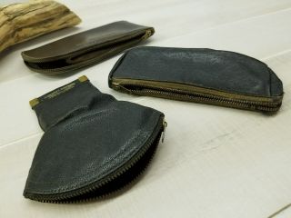 Old estate find (3) vintage Leather Pipe Cases / Tobacco Pouches.  Have A Look 3