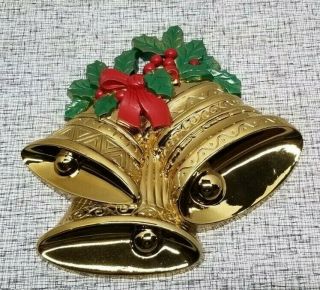 Vintage Burwood Products Homeco Gold Christmas Bells Holly Wall Decor