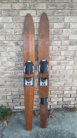 Vintage Water Skis Set Of Two Dark Wooden 68” Long Water Skis Unbranded