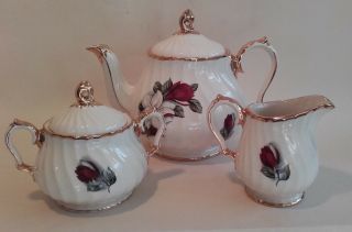 A Vintage Sadler Teapot Set Red Roses Floral Tea Pot