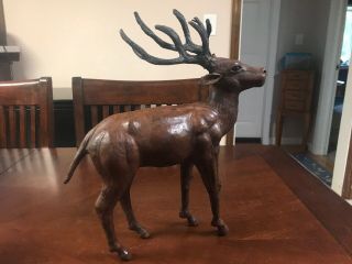 Leather Wrapped Elk Deer Reindeer Buck Statue Figurine 14 Inches Tall Vintage