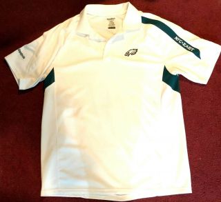 Reebok Philadelphia Eagles Medium Short Sleeve Polo Shirt White Green Trim Vguc