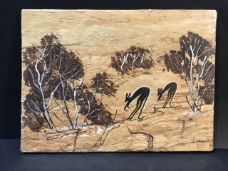 Vintage Wa Aboriginal Art By Nurra Paperbark Collage Painting Bush & Kangaroos