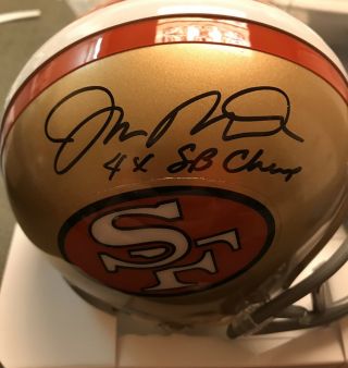JOE MONTANA SIGNED SAN FRANCISCO 49ERS NFL MINI HELMET WITH HALL OF FAMER 3