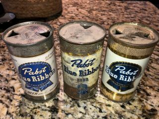 Three Vintage Pabst Blue Ribbon Pbr Cans.  Make A Great Xmas Gift