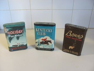 Three Vintage Pipe & Tobacco Tins - Kentucky Club,  Briggs & Holiday