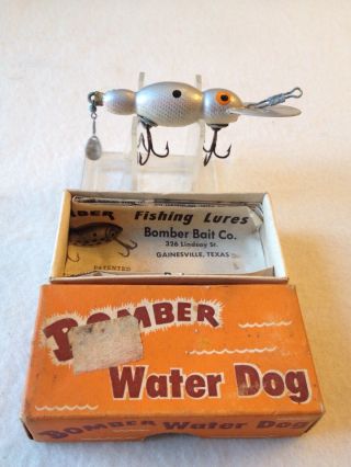Vintage Old Wood Bomber Waterdog Fishing Lure Silver Scale
