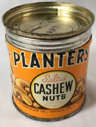 1944 Planters Mr Peanut Salted Cashew Nuts Tin Can W/lid No Key 3 " H Vintage Usa