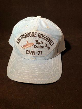 Vintage Uss Theodore Roosevelt Cvn - 71 Snap Back Hat Usa Navy Tiger Cruise 1990