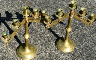 Antique Vintage Brass 5 Light Adjustable Church Altar Candelabra Candle Holders