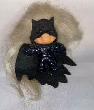 Vintage Thomas Dam " Batman " Troll Doll White Mohair Superhero Captain Lightning