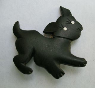 Vintage Bakelite Pin Black Terrier Dog Matte Brooch Denmark E Hyslop Metal Eyes