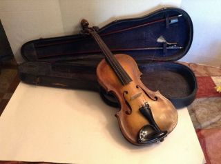 Old Vintage Antique " Lion Head Scroll " Violin With 2 Bows And Padded Case