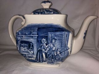 Vintage Liberty Blue Staffordshire Teapot W/ Lid " Minute Men " Made In England