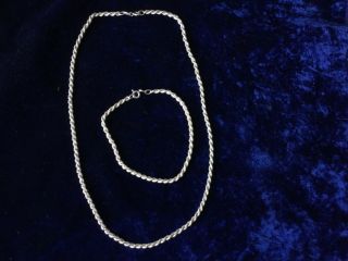 Vintage Sterling Silver Rope Necklace And Bracelet Set Stamped 925 Italy
