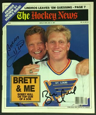 1991 Hockey News Brett Hull,  Bobby Hull Autographed Signed Photo Cover Nhl Vtg