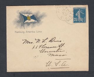 France 1911 Hamburg - America Line On Board Ship Cover & Letter Paris To Usa