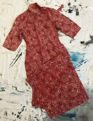 Vintage 1920s 30s Art Deco Floral Print Red Silk Chinese Cheongsam Qipao Dress