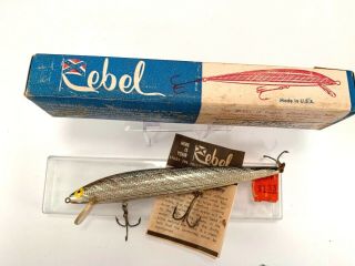 Vintage Rebel Fishing Lure In Flag Box.  301 Silver 5 1/2 ".  Tough To Find