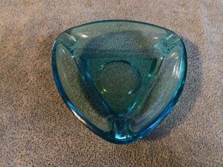 Vintage Mid Century Retro Clear Blue Glass Triangle Ashtray 7 " X 7 "