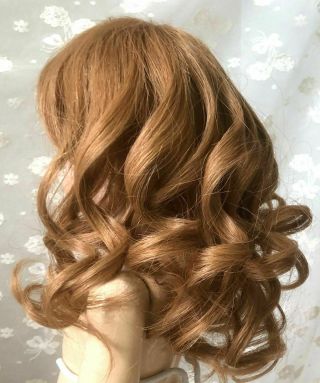 Vintage Human Hair Doll Wig Long Curly Ginger Auburn Red 4 Antique Bisque 9 - 10 "