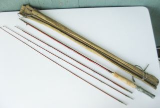 Vtg 3 - Piece 8½’ Bamboo Fly Rod W/ 2 Tips & Sock Heddon (?) Near
