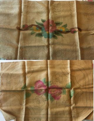 2 Vintage Burlap Rug Hooking Pattern Embroidered Primitive 28 " X 51 " No.  1774 74
